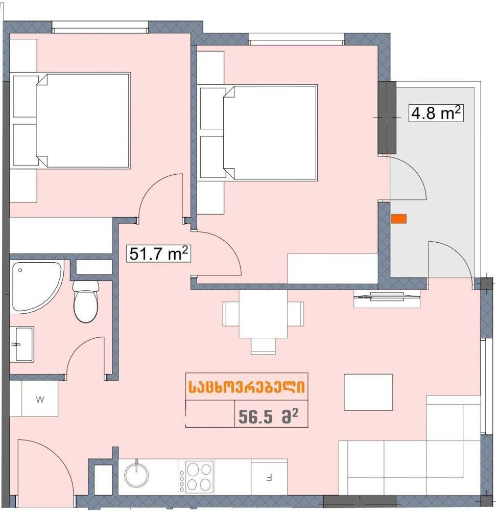 Daire 56.5 m² Daire - Згвиспири 1, Batumi, Gürcistan
