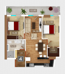 Daire 3-oda 73.2 m² - 26 Mayıs, Batumi